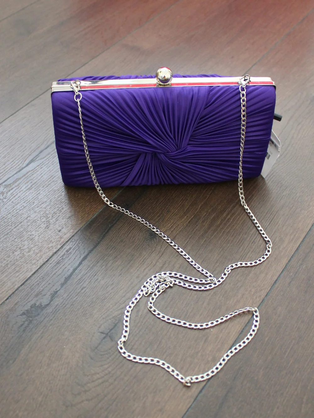 Akira Purple Satin‎ Knotted Evening Clutch with Chain